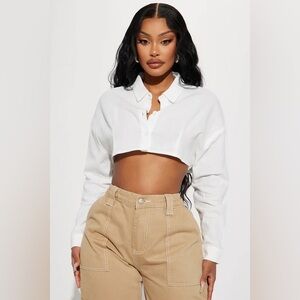 Fashion Nova Karlie Cropped Cotton Shirt White